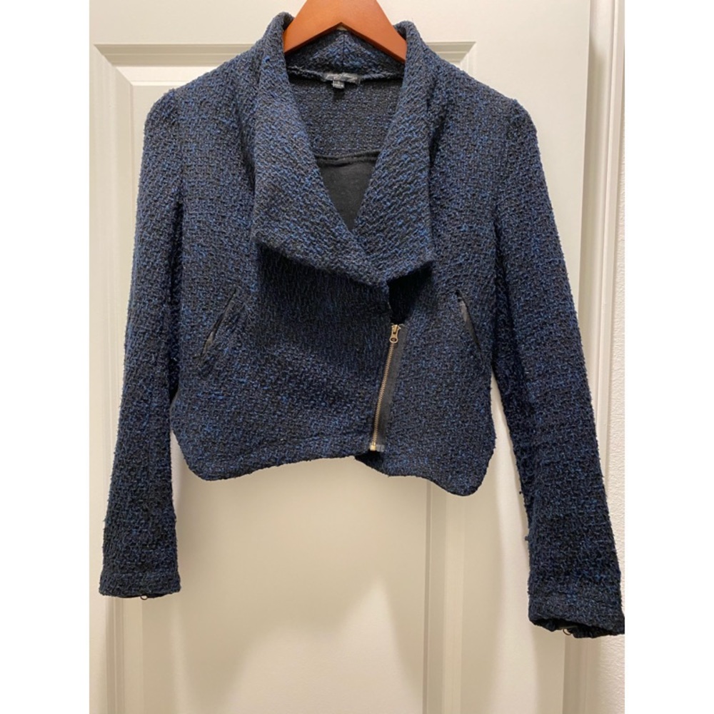 Tobi Tweed Hart Moto Jacket in Navy  - Size SM